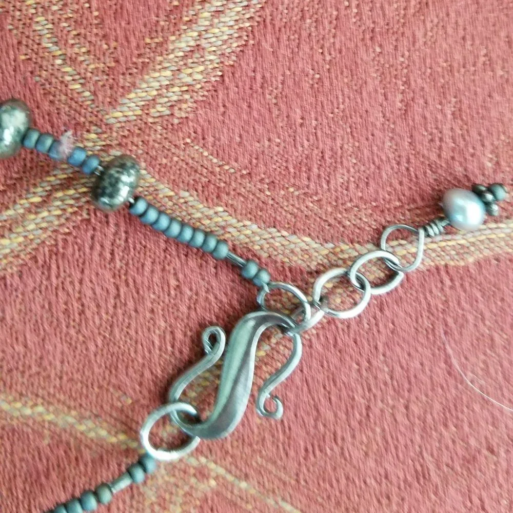 OOAK - Hand-strung Blue Kyanite & Pyrite Necklace w/SS Findings - Picture 3 of 3